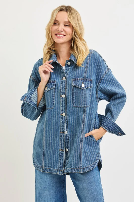 Indigo Stripe Denim Shacket - Image 2
